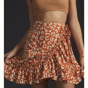 Anthropologie Hutch Wrap Mini Skirt Orange Motif